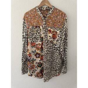 Pilcro Anthropologie Womens M Cheetah Floral Animal Print LS Multicolor Shirt